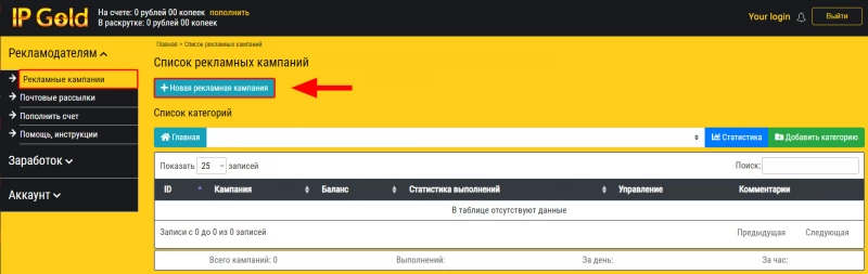 Запуск рекламной кампании в ipGold запуск рекламной кампании в ipgold